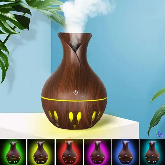 Umidificador De Ar E Aromatizador Difusor De Ambiente Portatil 8H 7 Cores LED Madeira Mudo USB