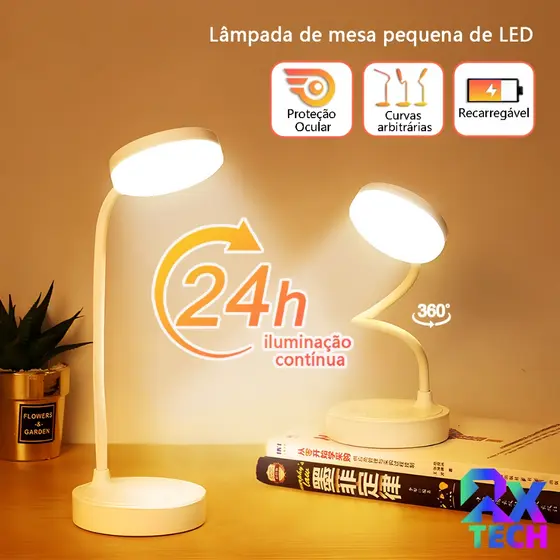 Lampada De Estudo Sem Fio Com Cabeça Ajustável Em 360 Graus Luminária Portátil Com Bateria Recarregável