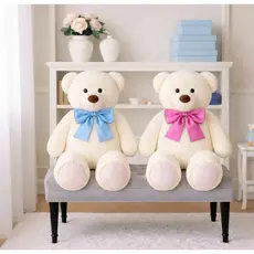 Kit 02 Urso de Pelúcia Chá Revelação com Laço Azul e Rosa - Decoração Presente Bebe