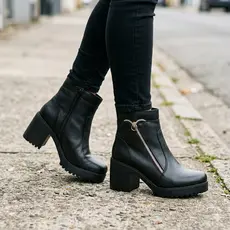 Bota Coturno Cano Curto Feminino Meia Pata Salto Blogueira Confortável Bico Redondo Casual com Zíper