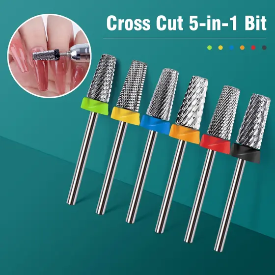 5 Em 1 Brocas De Segurança Cônicas De Carboneto De Pregos Fresa Com Corte Para Manicure Remover Gel Acessórios Unhas