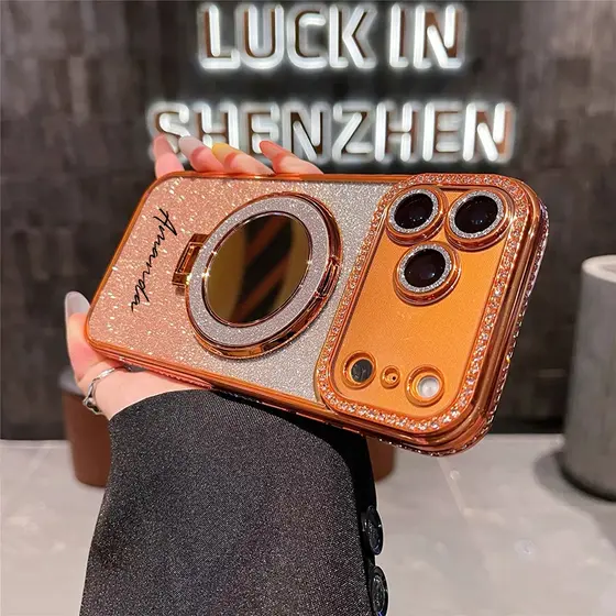 Novo Nome DIY Personalizado Espelho De Maquiagem Suporte Caso De Telefone Adequado Para iPhone 17 pro max 17 17 Ar Embal