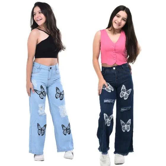 Kit 2 Calça Jeans Feminina Infantil Juvenil wed led estilo Pantalona