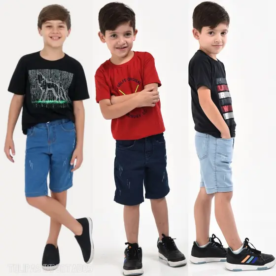 Kit 3 Bermudas Shorts Jeans Variados Infantil Menino 8 ao 16 Anos