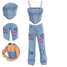 Conjunto Jeans Infantil Cropped e Calça  Fashion Blogueirinha