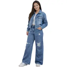 Conjunto Infantil Calça E Jaqueta Jeans Menina Blogueira