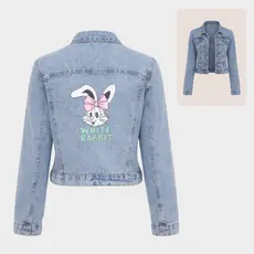 Jaqueta Estampada Jeans Marmorizado Infantil e Juvenil Menina