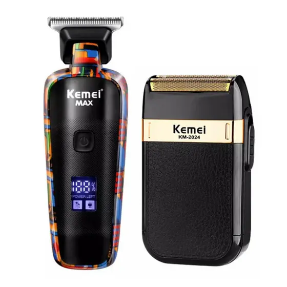 Kit Com Duas Máquinas De Corte E Acabamento Profissional Km 5090 + Km 2024 Como De Barbeiro