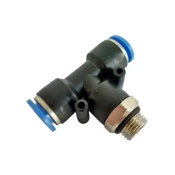 Conexão Pneumática em Tee Engate Tubo PU 8mm X Rosca Central Macho 1/4 BSP