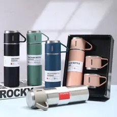 Garrafa Térmica De Aço Inoxidável Com Conjunto de 3 Xicaras Em Caixa De Presente garrafa de água 500ml