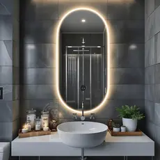 Espelho Oval com LED Bivolt – Iluminado, Moderno e Perfeito para Banheiro e Maquiagem