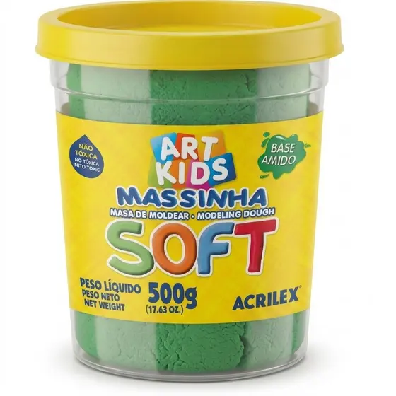Massinha Massa De Modelar Soft Acrilex Verde 500g Pote Escolar Infantil Atóxica Base De Amido Super Macia Cores Vivas