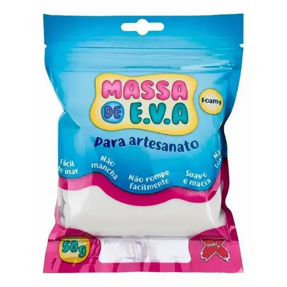 Massa De EVA Make Branco 50g Modelar Atóxica Macia Artesanato Escolar Não Gruda