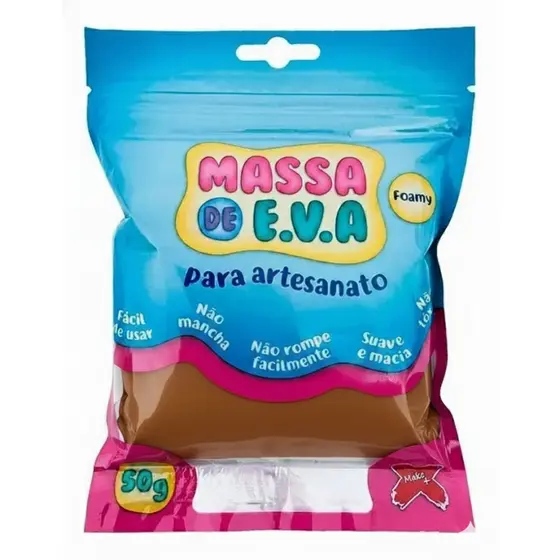 Massa De EVA Make Marrom 50g Modelar Atóxica Macia Artesanato Escolar Não Gruda