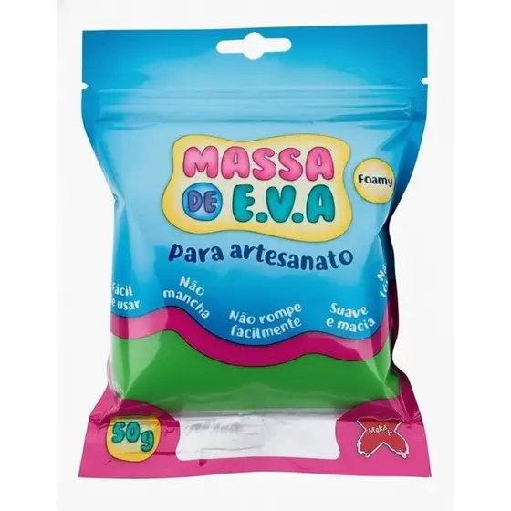 Massa De EVA Make Verde 50g Modelar Atóxica Macia Artesanato Escolar Não Gruda
