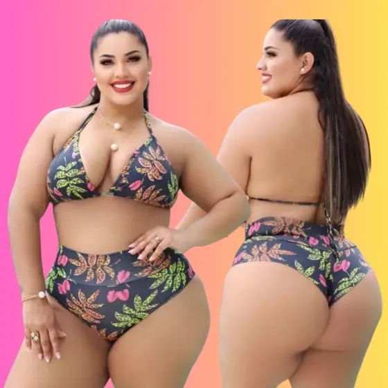 Biquini Cortininha feminino Plus Size semi fio Hot Pant GG XGG (46 ao 52) modelo curves