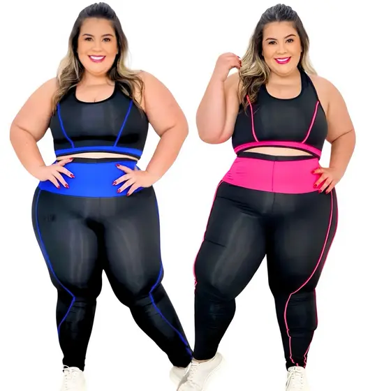 Kit 2 conjuntos fitness Plus size e Slim top + calça Legging GG Roupa de academia