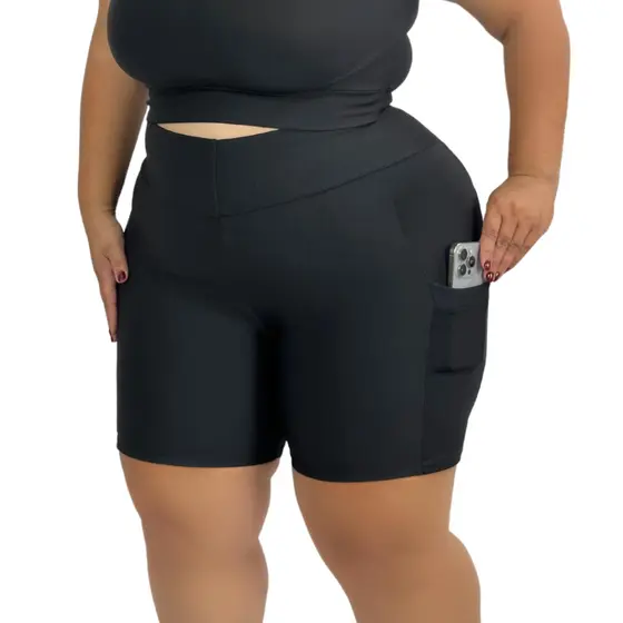 Short Fitness Plus Size Suplex Cintura Alta com Bolso Compressão GG ao EXGG Feminino Curves