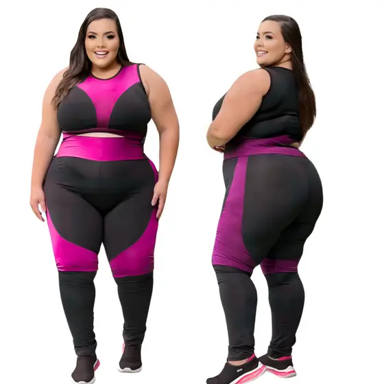 Conjunto Fitness Feminino Plus Size Curves Calça Legging e Top Academia Treino