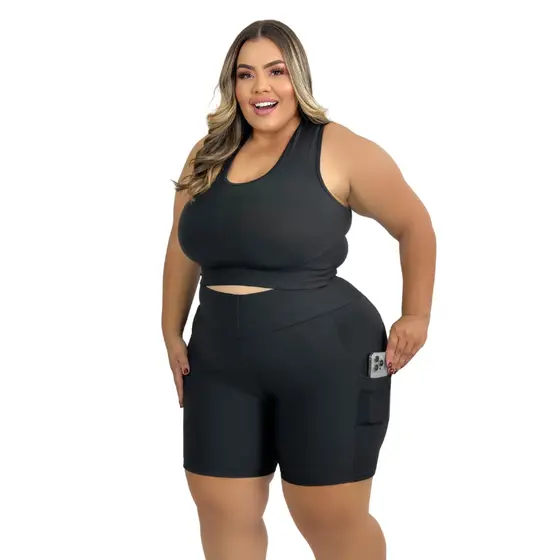 Conjunto Fitness Plus Size Feminino Cintura Alta com Bolso Suplex GG ao EXGG CURVES