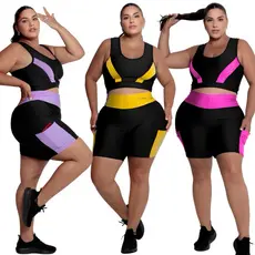Kit 3 conjuntos de Academia Short com bolso + Top Plus Size 40 ao 54 Modelo Curves feminino Fitness