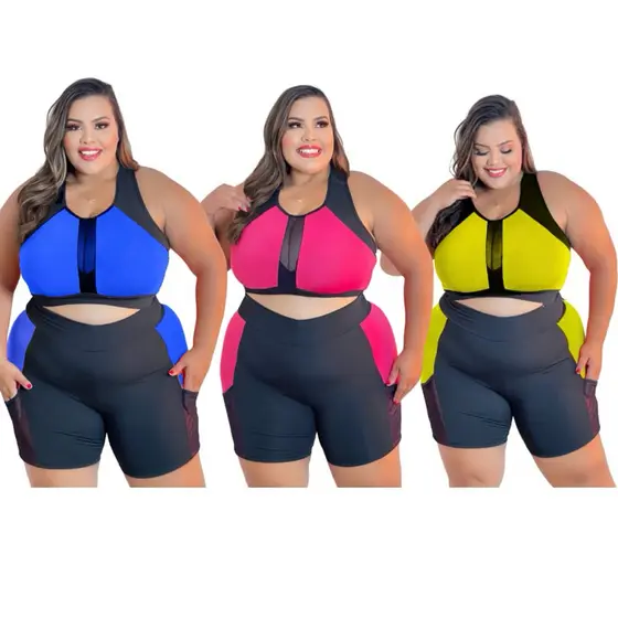 Kit 3 Conjuntos de Academia SUPLEX PREMIUM PLUS SIZE Top + Short modelo Curves feminino