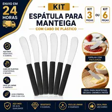 Kit 3/6 Espátula Para Manteiga Geleia Em Inox Cabo De Plástico Preto 14cm Utensilio De Passar Manteiga Geleias