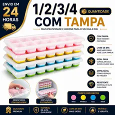Forma Forminha De Gelo Com Tampa 1/2/3/4 Fundo Silicone Flexível Reutilizável  Cubos De Gelo