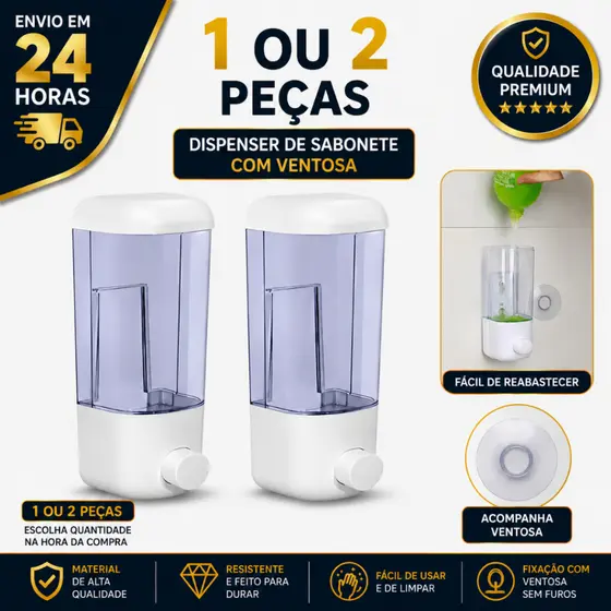 Dispenser Para Sabão 1 ou 2 Sabonete Líquido Álcool Porta Sabonete Líquido Para Parede Com Suporte