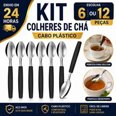 Kit 6/12 Colher Colheres de Chá Café Em Inox Cabo de Plástico Resistente Qualidade Premium