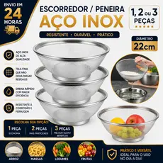 Cesto Cesta De Inox Escorredor 22CM Para Lavar Cozinhar Alimentos Arroz Legumes Frutas Massas Resistente Multiuso