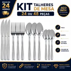Kit Faqueiro 12/24/48 Talheres Em Inox Garfo Faca Colher Colher Sobremesa Talher Buffet Cozinha Restaurante Lanchonete