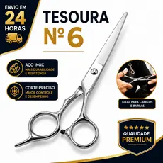 Tesoura Para Cabeleleiro Barbeiro Profissional Em Inox N°6 Barba Cabelo Unissex Barbearia Salão de Beleza