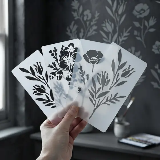 Kit Estêncil Floral para Pintura e Artesanato Molde Reutilizável para Parede Gesso Madeira Tecido Móveis DIY Stencil
