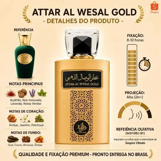 Perfume Árabe Attar Al Wesal Gold. 100% Original! (Vibrato)