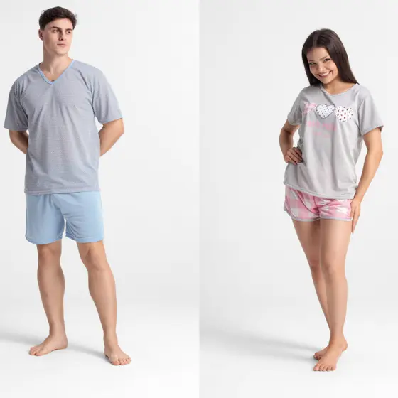 Kit2 Pijamas Adulto 1 Masculino 1 Feminino Verão