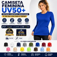 Camisa Feminina Proteção Solar Uv+50 Camiseta Segunda Pele Térmica Longa Moda Praia Promoção Blusa