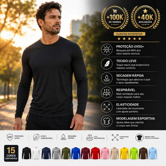 Camisa Térmica Proteção Uv 50+ Segunda Pele Camiseta Blusa Malha Fria Unissex Academia Manga Longa