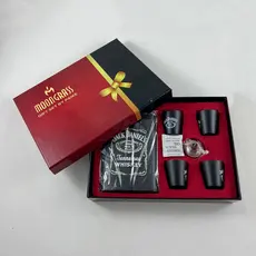 Jogo com cantil e 4 copinhos shot de inox pintado para uísque