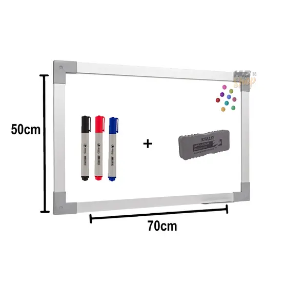 Quadro Lousa Branco Magnético Prime 70x50 Mol Aluminio Stalo