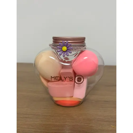 ESPONJA MAQUIAGEM Meilys - Kit 9 Esponjas Pote Coração