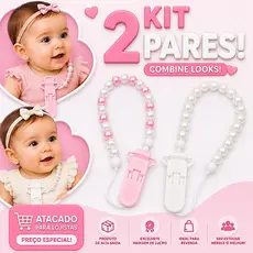 kit 2 prendedores conjunto para todos os tipos de chupeta rosa e branco segurança e conforto para os bebês