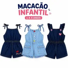 Macacão Macaquinho Jardineira Jeans Infantil Feminino 2 a 4 Anos Confortável e Estiloso