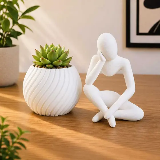 Kit Decoração Sala Moderna Escultura Abstrata + Vaso para Suculenta Minimalista Luxo