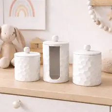 Kit Higiene Bebê Criança Luxo 3 Peças Porta Algodão Cotonete e Laços Maquiagem Organizador Decorativo Infantil