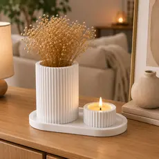 Kit Decorativo Bandeja Vaso E Porta Vela Para Sala Quarto Lavabo Aparador Decoração Moderna Elegante Minimalista