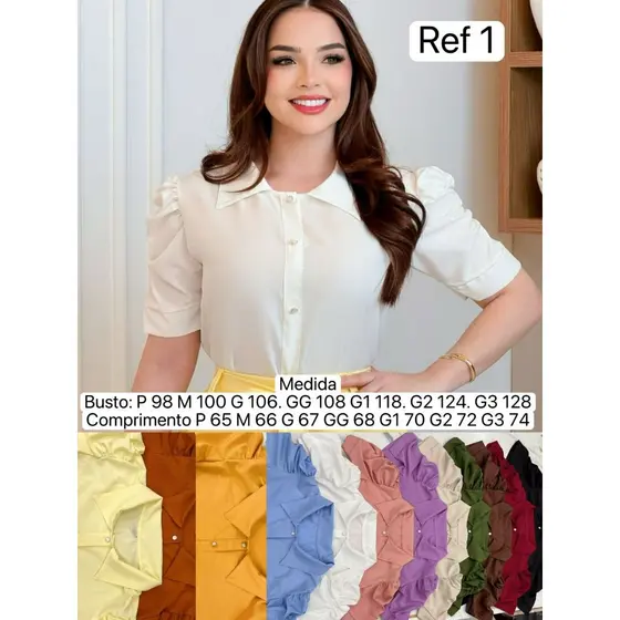 Blusa Social Gola Colarinho Com Botoês Frontal N-01