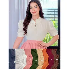 BLUSA FEMININA SOCIAL MANGA BUFANTE  DOIS BOTOES