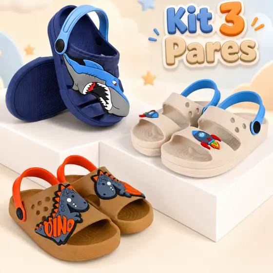 Kit 3 Pares Sandália Babuche Infantil Menino