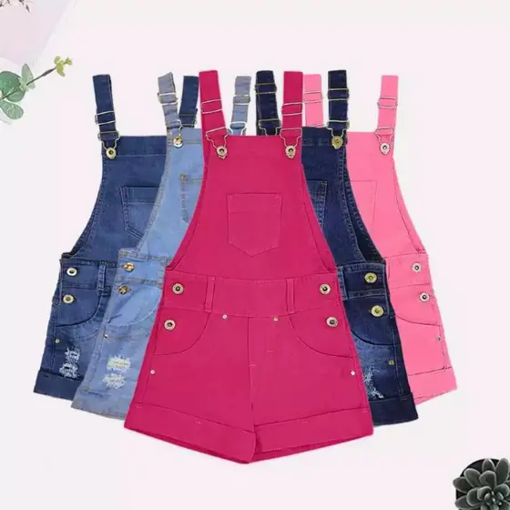 Jardineira Infantil Macaquinho Jeans Feminino Juvenil Menina Criança